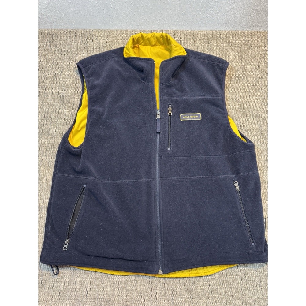 Vintage Polo Sport Ralph Lauren Vest‎ Mens Large Yellow Full Zip Reversible Logo